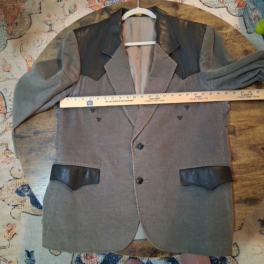Vtg Pioneer Wear Men's Western Blazer Jacket Gray Corduroy Black Leather USA - Picture 11 of 13